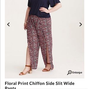 Floral Print Chiffon Side Slit Wide Pants size 2